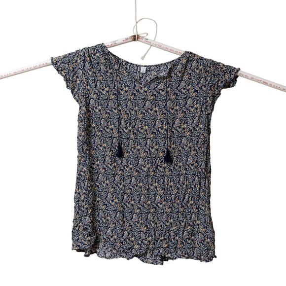 Old Navy Plus Sz 4XL Flowered Sleeveless Tie Neck Top Navy Ruffle Neck Silky - Picture 3 of 7